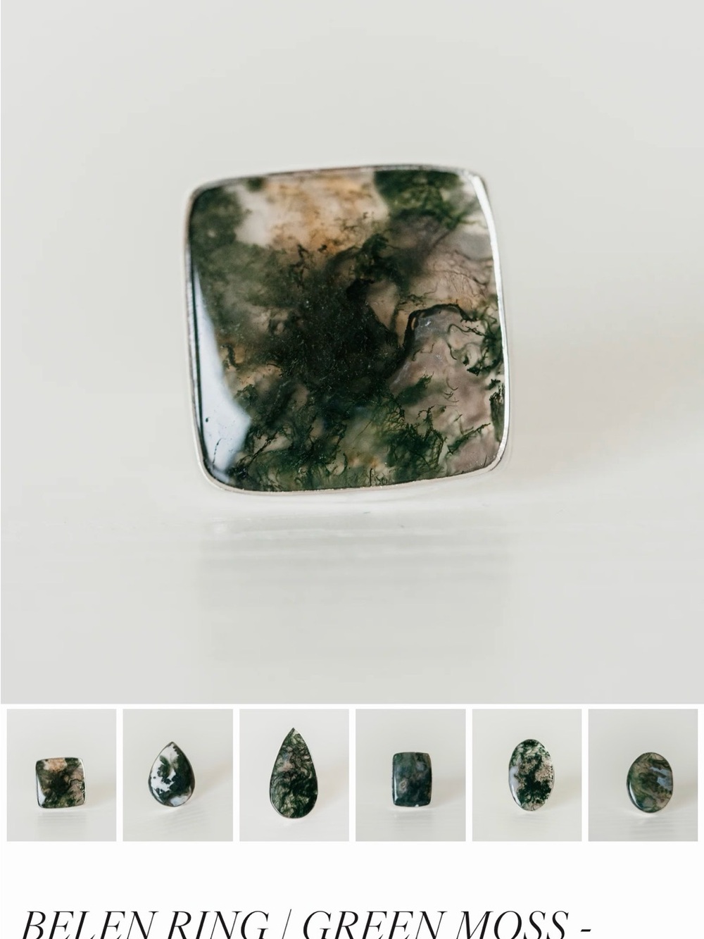 Goldie Lew Square Moss Agate Belen Adjustable Ring